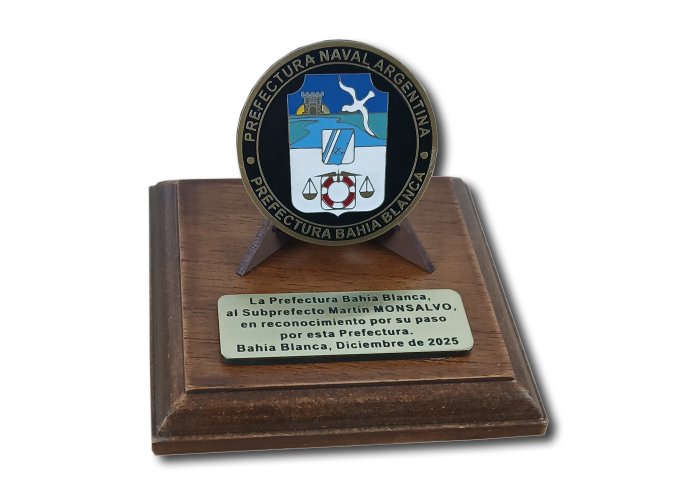 Moneda Prefectura Bahía Blanca 7 cm base 13x13 cm